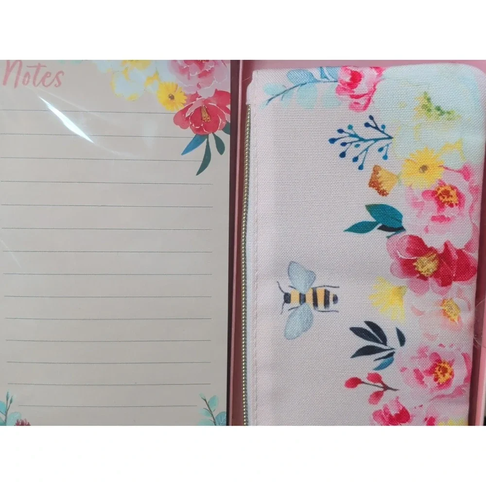 Pooch & Sweetheart Pink Magnetic List Pad & Pencil Pouch Floral Bee Stationery
